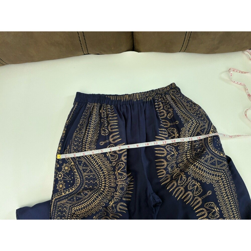 Lapogee Worldover Women Harem Pants M Blue Gold Boho Dashiki Yoga Smocked Waist - Picture 10 of 15